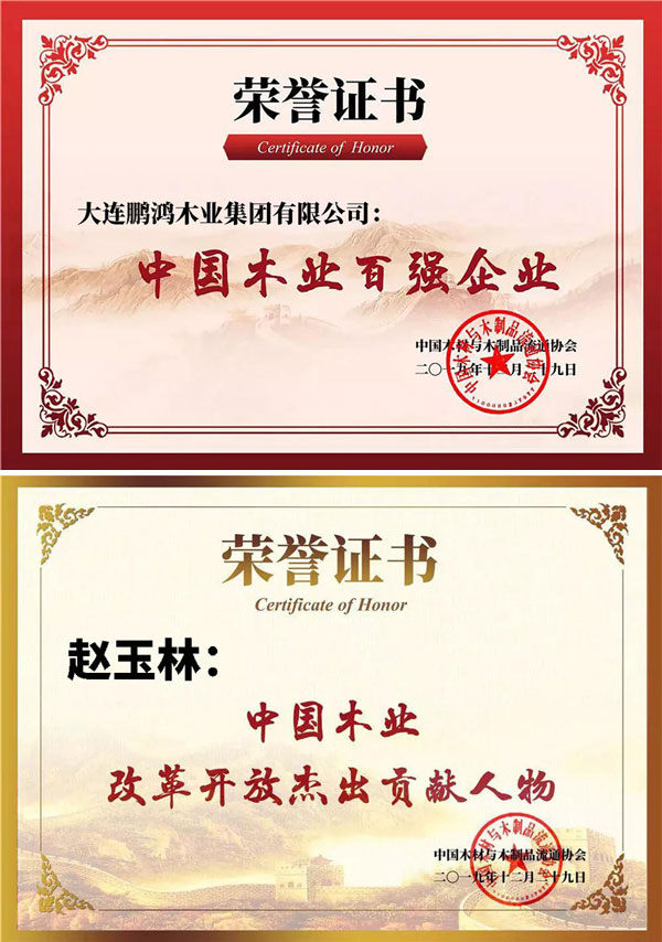 Z6尊龙中国木业百强企业证书